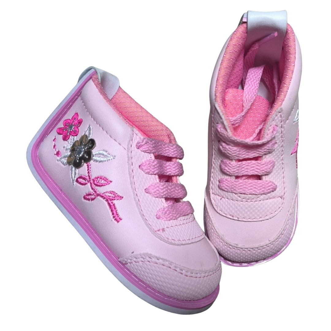 Tenis no tuerce rosados con bordado para niña