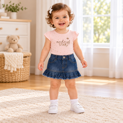 Conjunto con body y faldita en jean para bebé