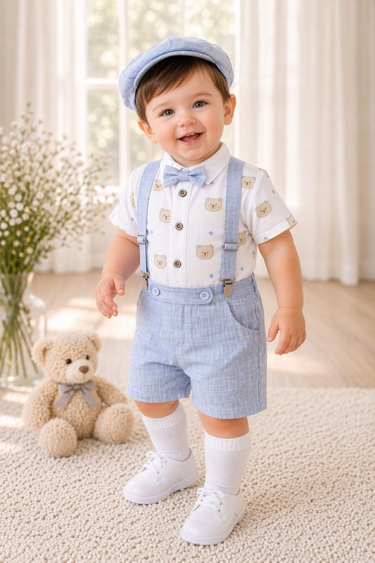 Conjunto formal estampado con bermuda para niño
