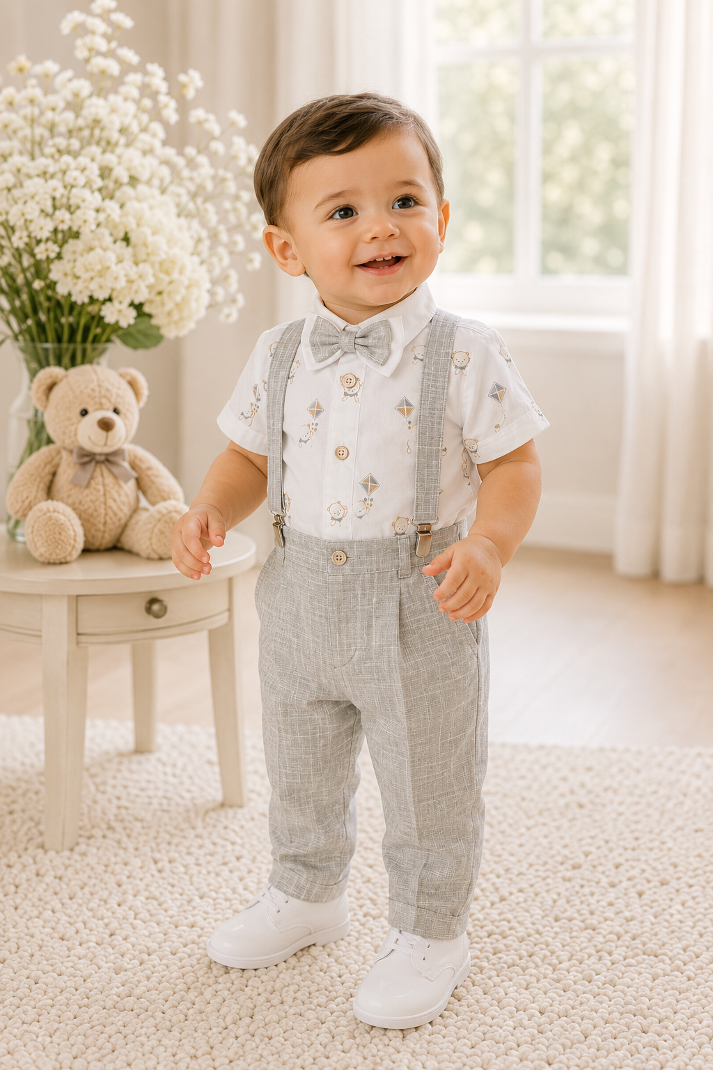 Conjunto formal camisa estampada con pantalón en lino