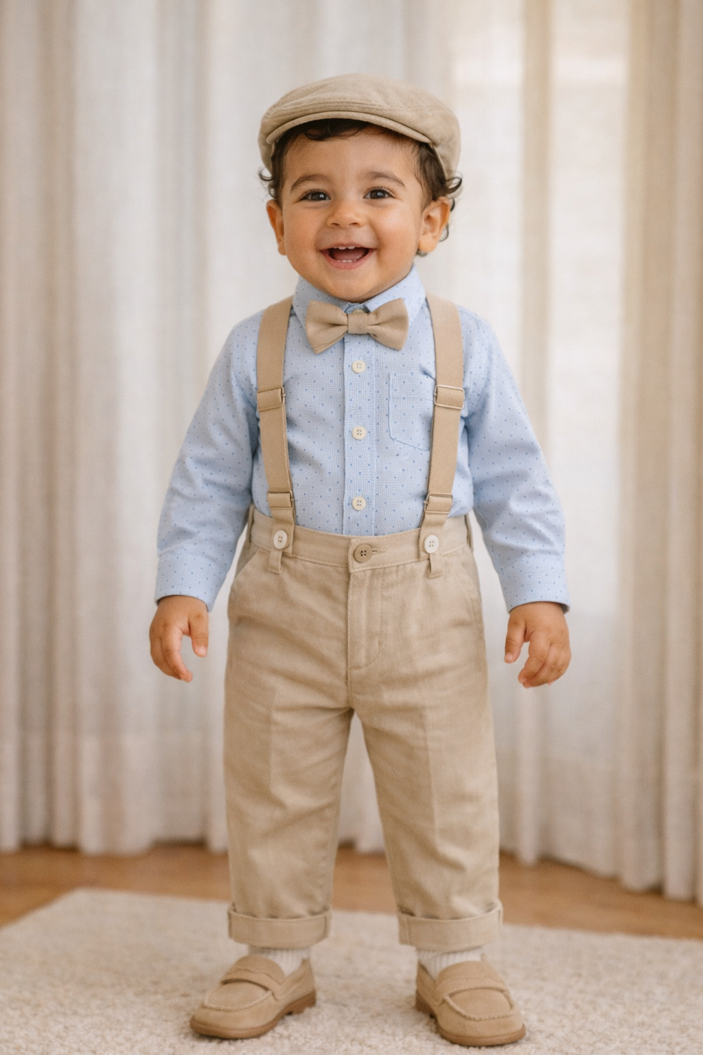 Conjunto formal tirantas y camisa con boina en lino