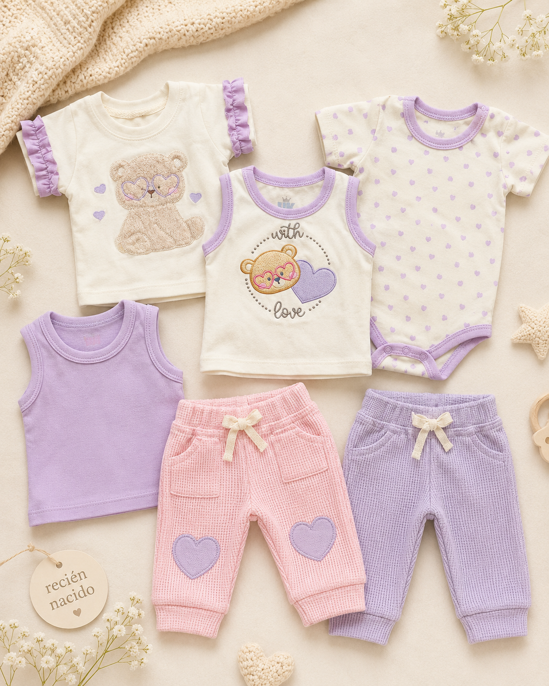Primera muda 6 piezas para niña 100% algodón