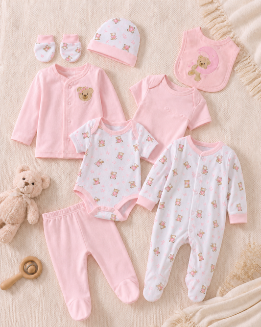 Primera muda 8 piezas estampada osito para niña