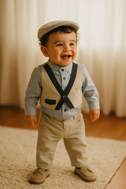Conjunto formal con chaleco y camisa cuello neru para niño