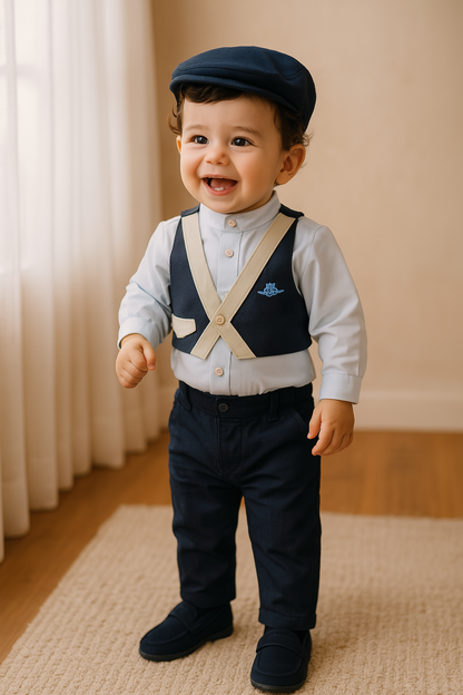 Conjunto formal con chaleco y camisa cuello neru para niño