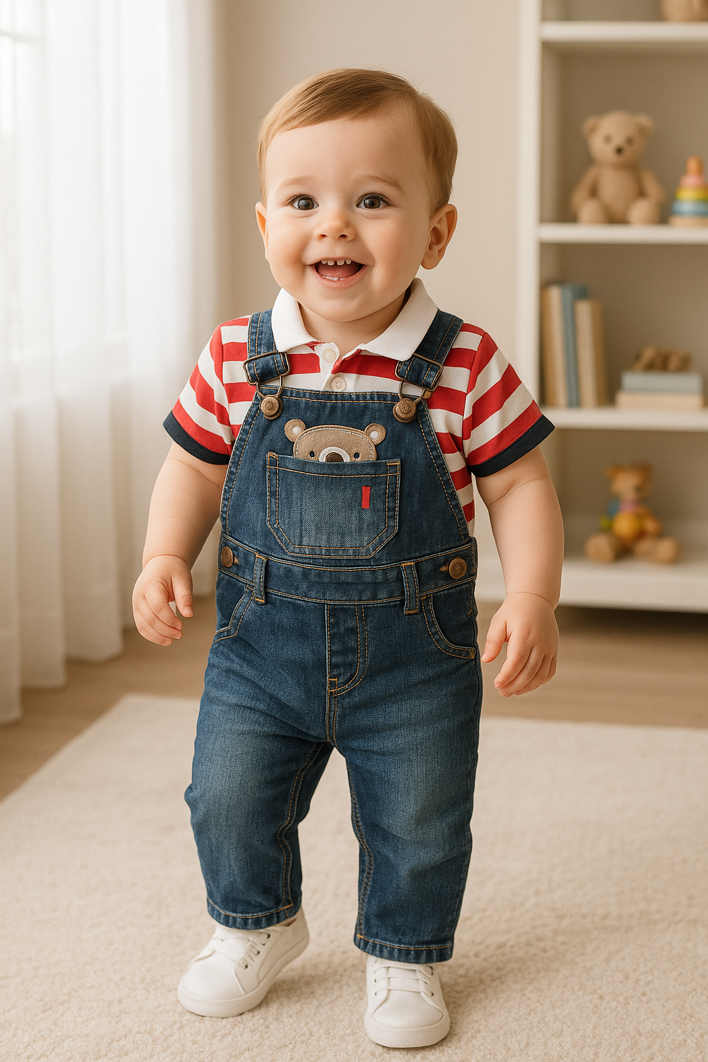 Overol en jean con osito para bebé