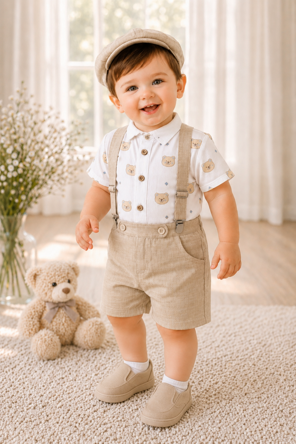 Conjunto formal estampado con bermuda para niño