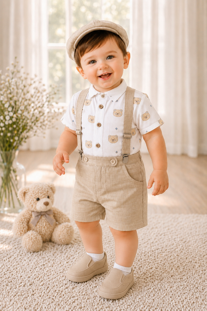 Conjunto formal estampado con bermuda para niño