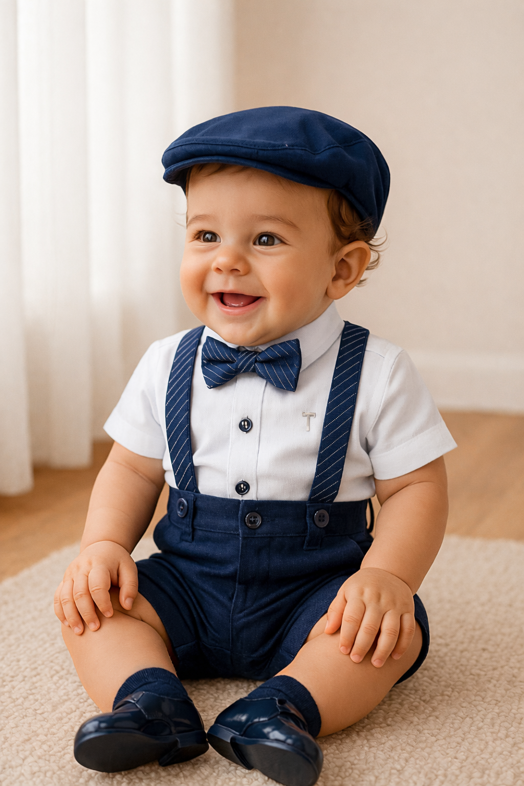 Conjunto formal en short de lino con tirantes para niño
