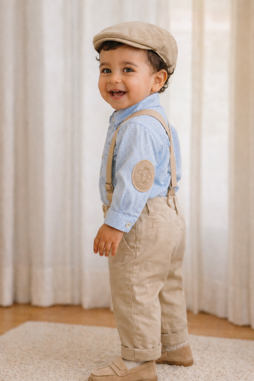 Conjunto formal tirantas y camisa con boina en lino