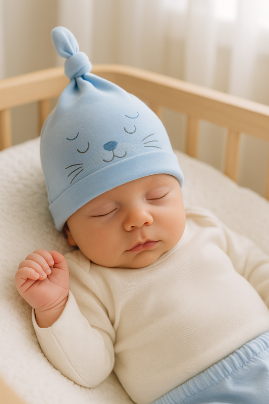 Paquete 3 gorritos unicolor estampados en algodón para bebé