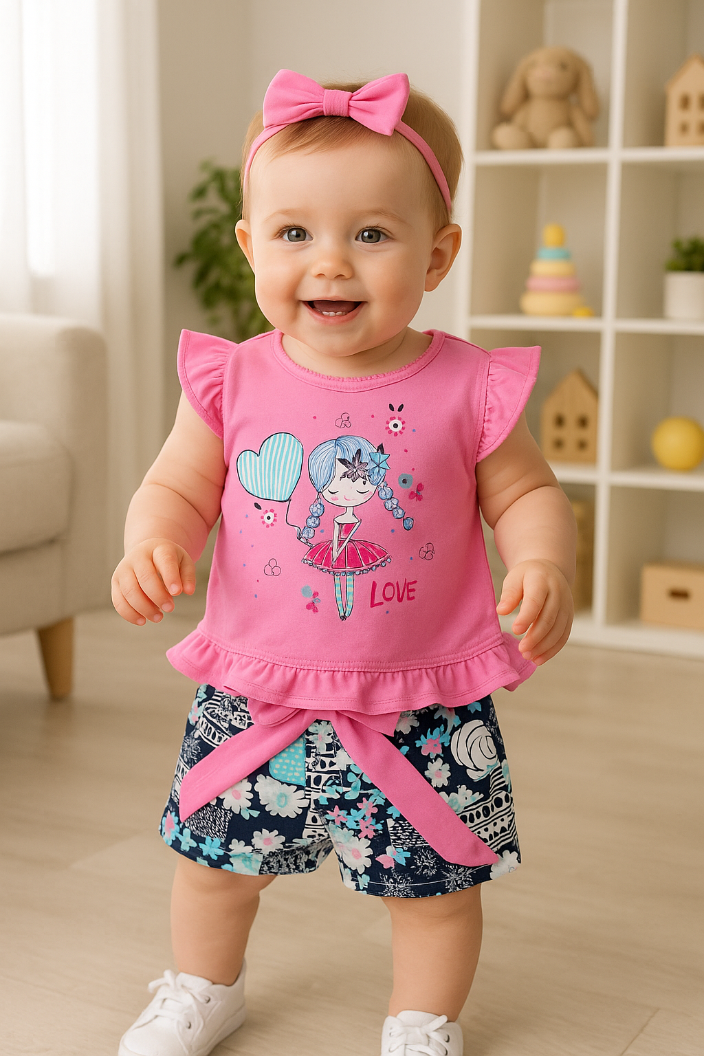 Conjunto verano short estampado para niña