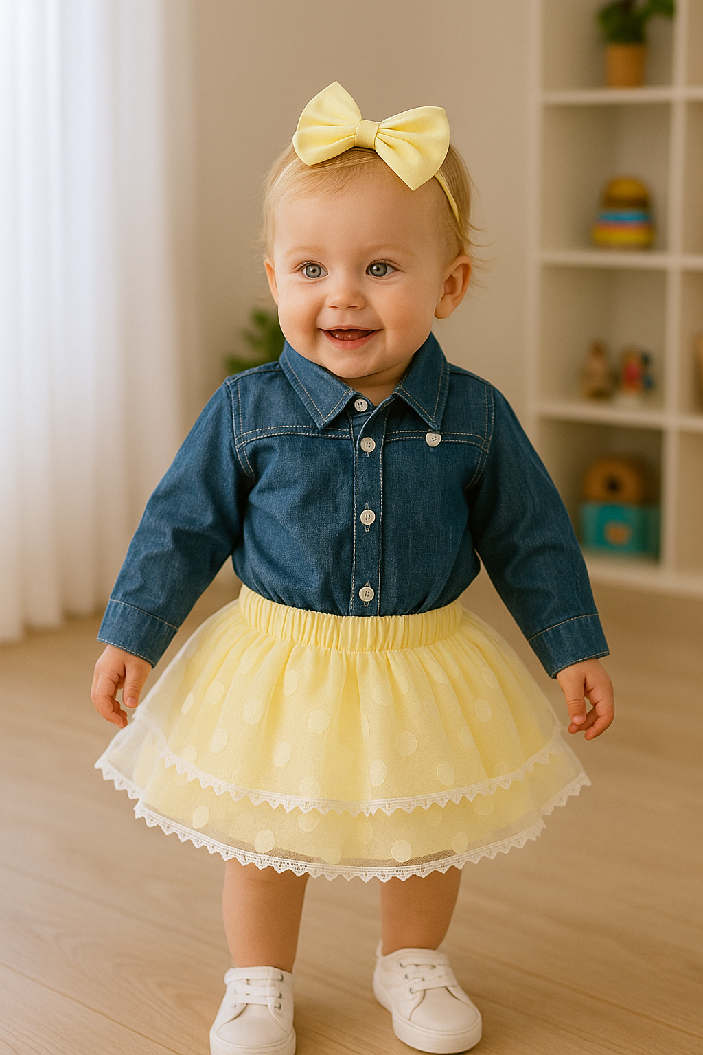 Conjunto falda tutu y body en jean para niña