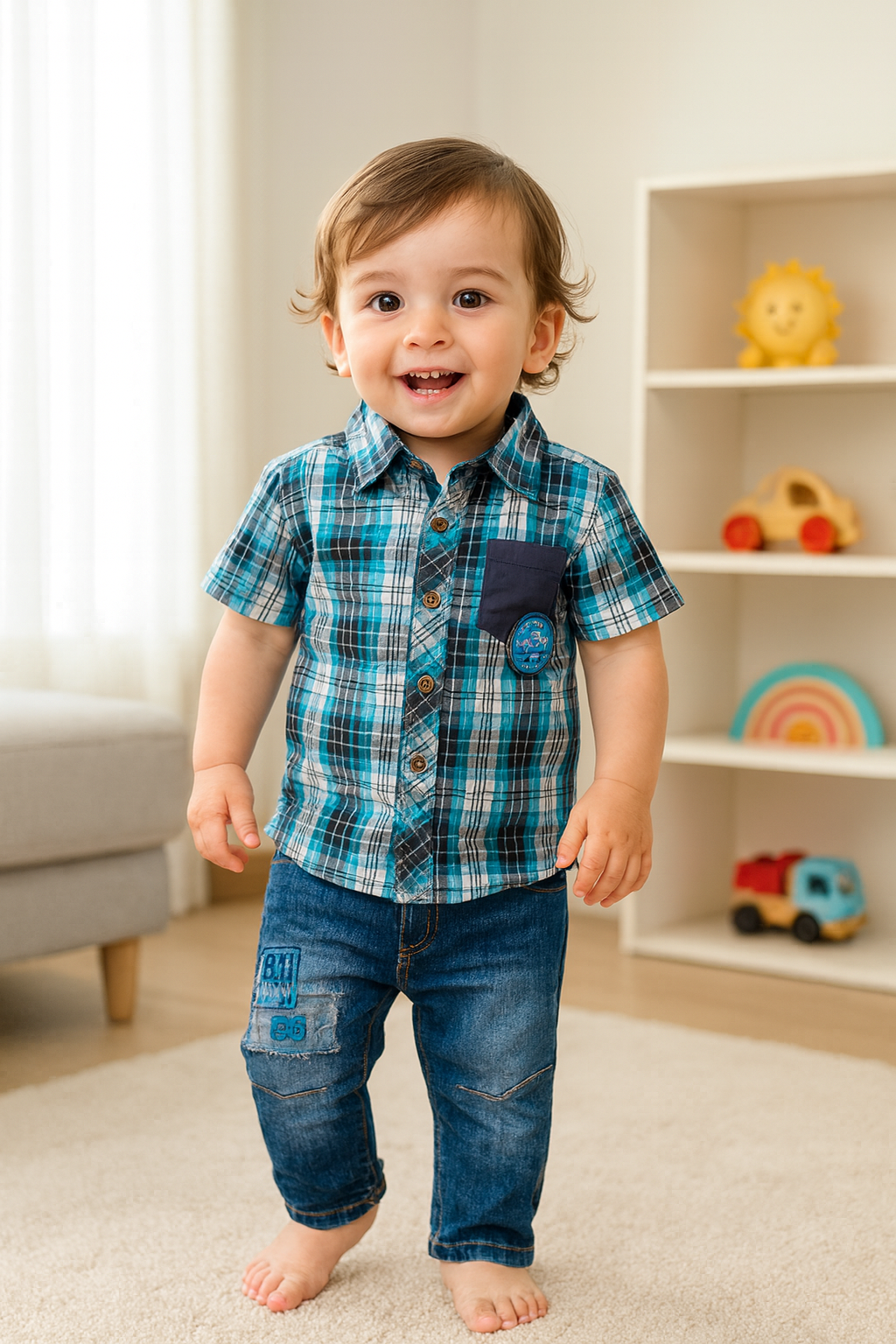 Conjunto infantil camisa a cuadros con jean