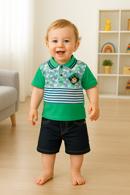 Conjunto verano con bermuda en jean para niño