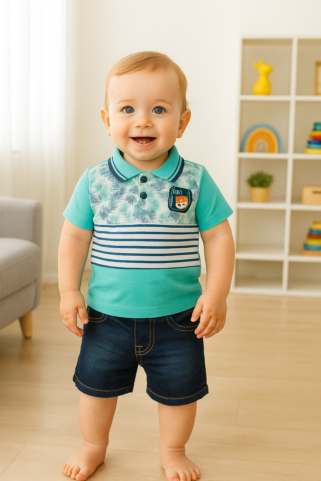 Conjunto verano con bermuda en jean para niño