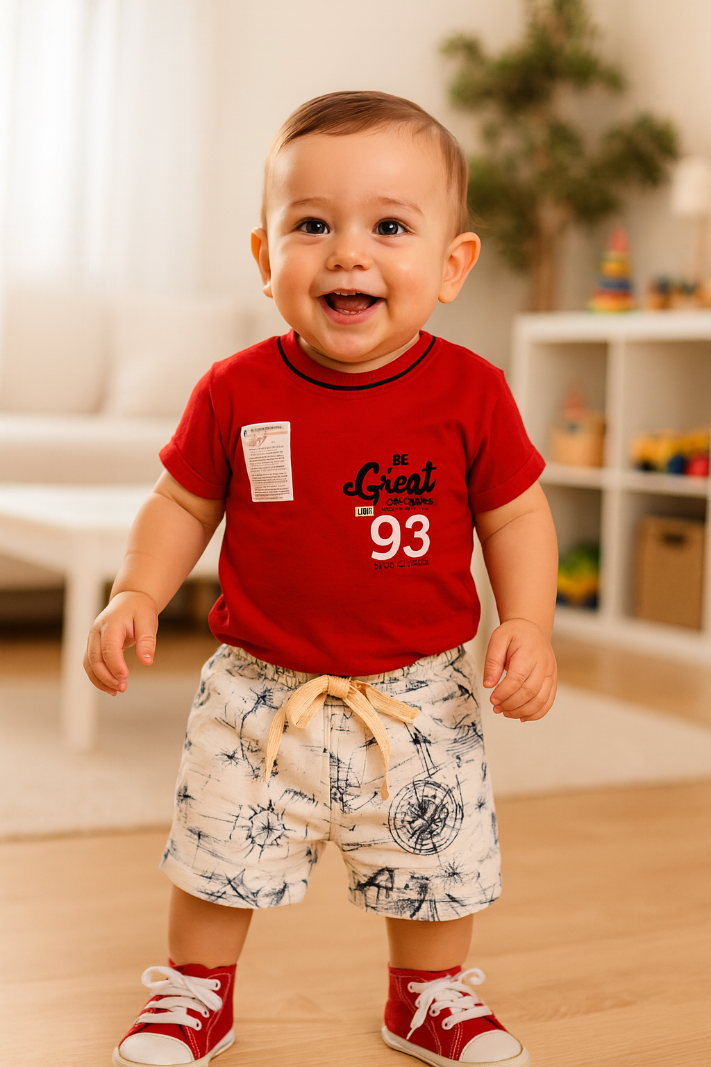 Conjunto verano camiseta y bermuda estampada para bebé