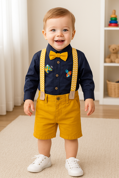 Conjunto camisa y bermuda con tirantes para niño