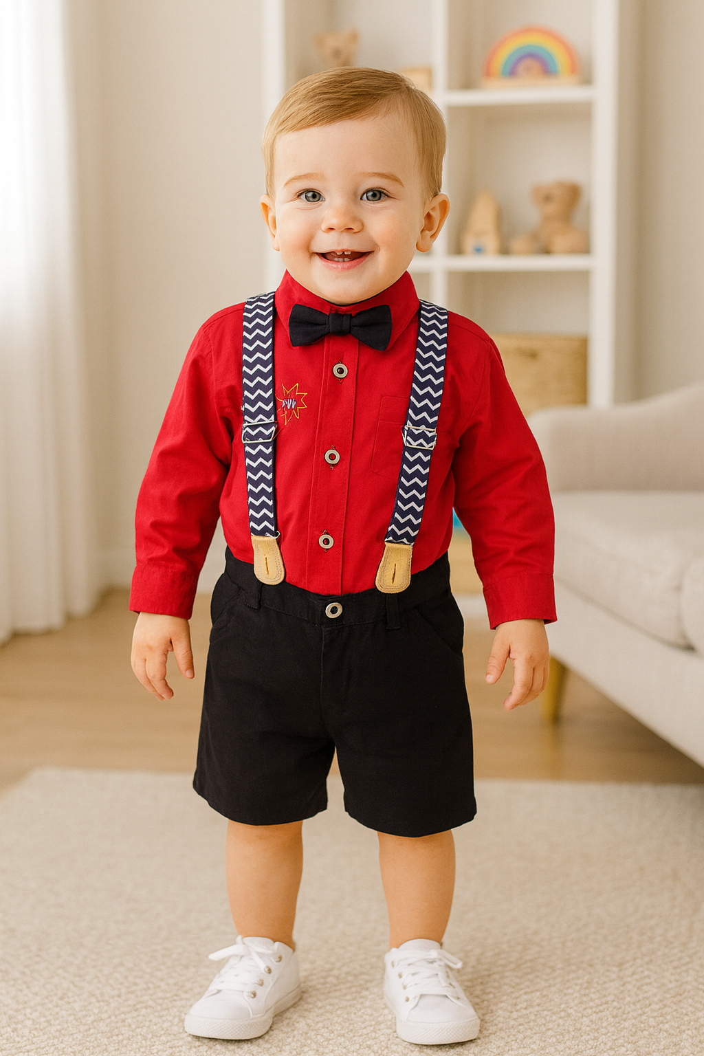 Conjunto camisa y bermuda con tirantes para niño