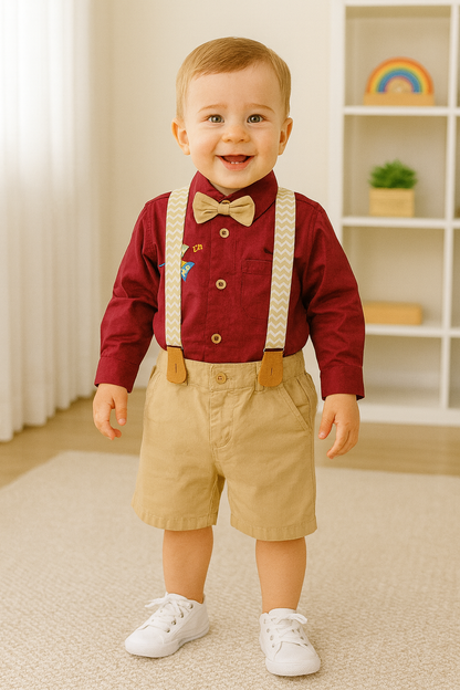 Conjunto camisa y bermuda con tirantes para niño