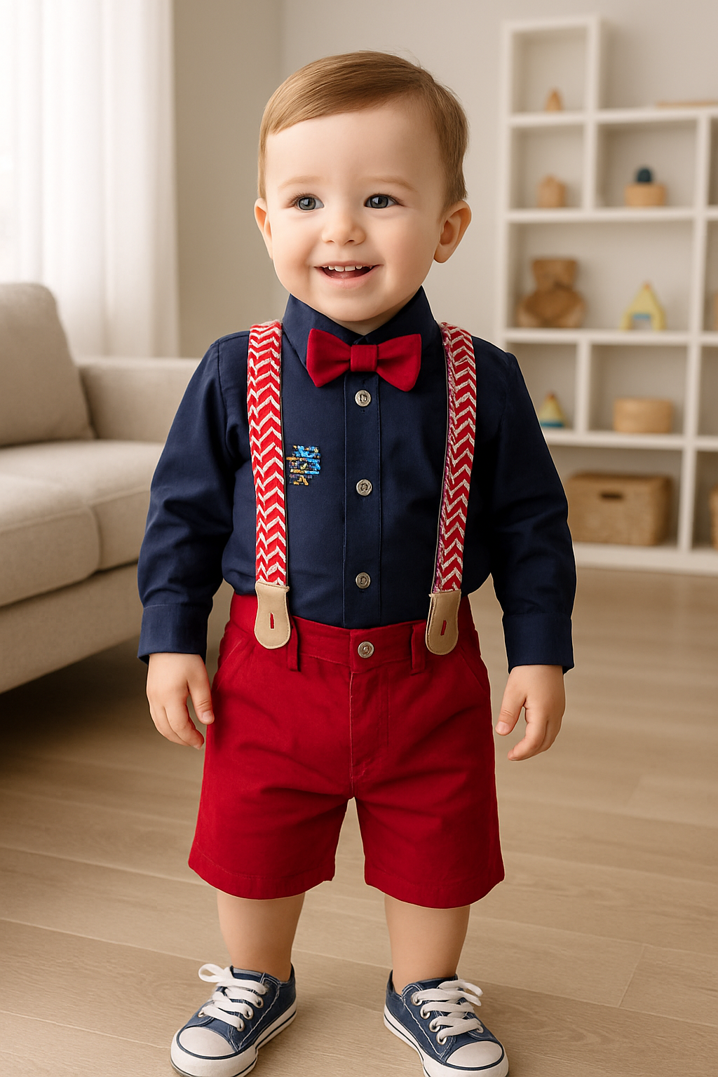 Conjunto camisa y bermuda con tirantes para niño