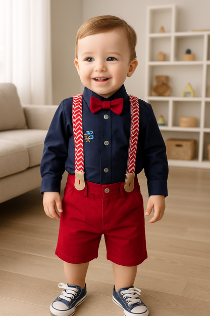 Conjunto camisa y bermuda con tirantes para niño