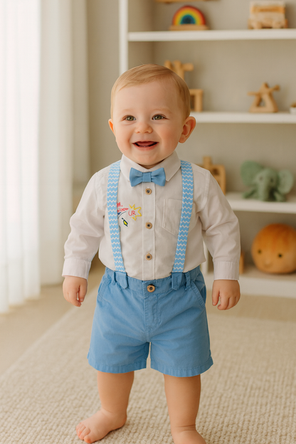 Conjunto camisa y bermuda con tirantes para niño