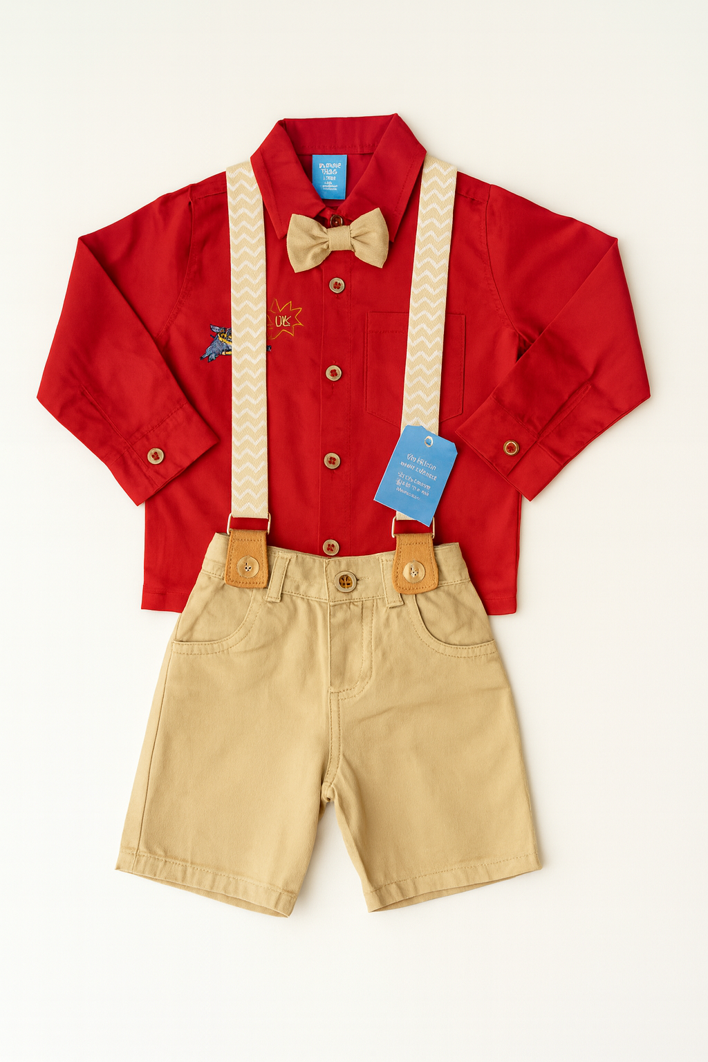 Conjunto camisa y bermuda con tirantes para niño
