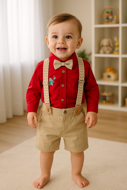 Conjunto camisa y bermuda con tirantes para niño