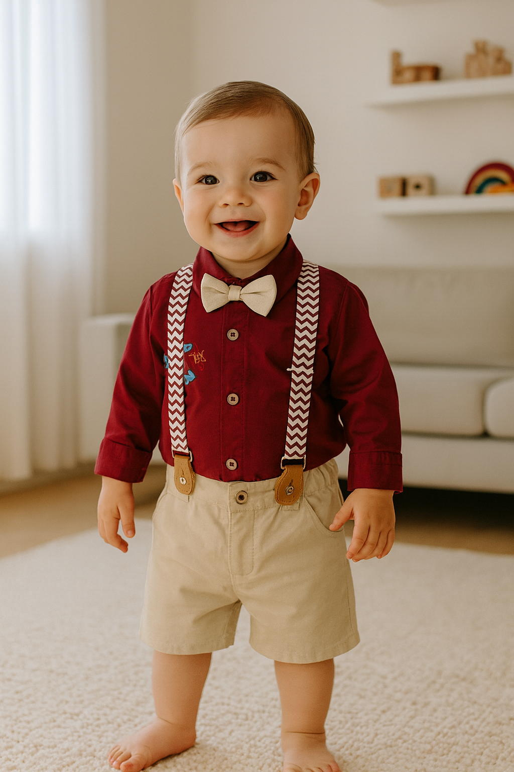 Conjunto camisa y bermuda con tirantes para niño