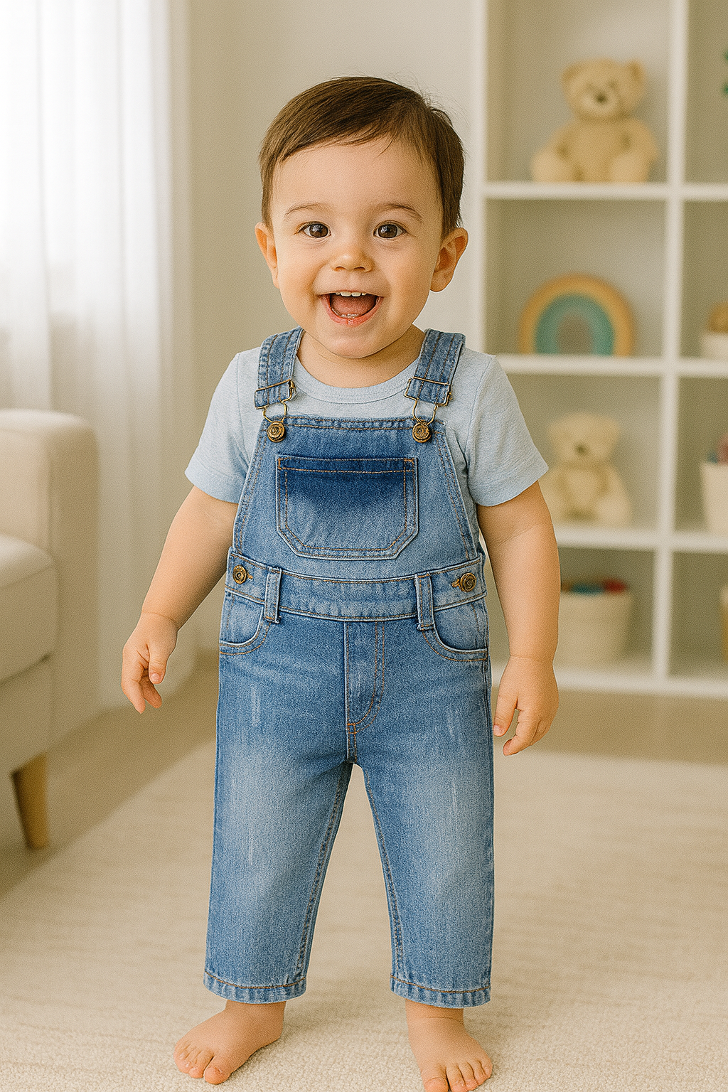 Overol en jean con desgastes