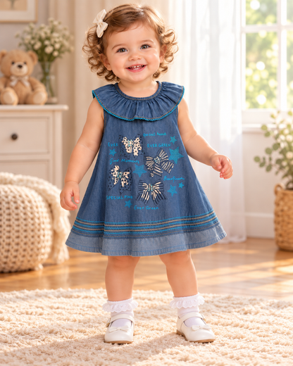 Bata en jean estampada para niña
