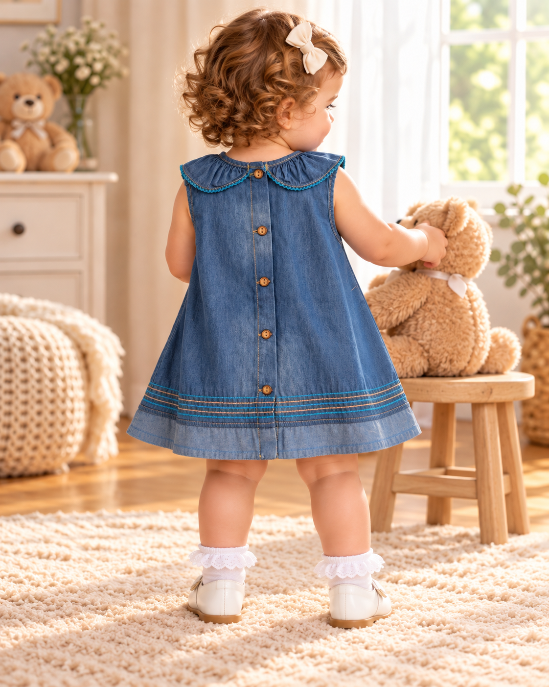 Bata en jean estampada para niña