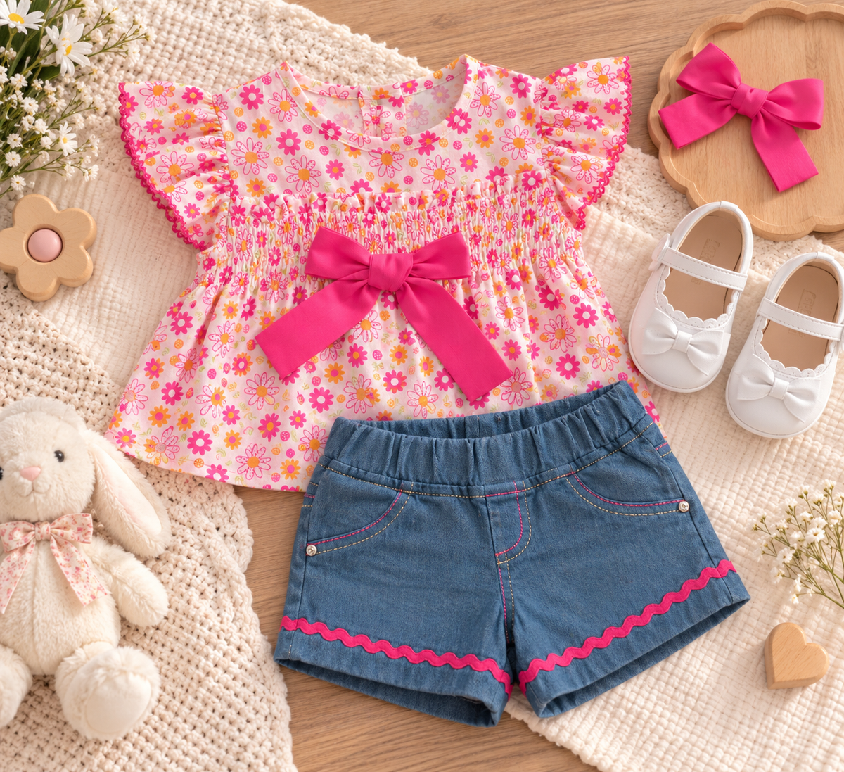 Conjunto floral de verano para niña
