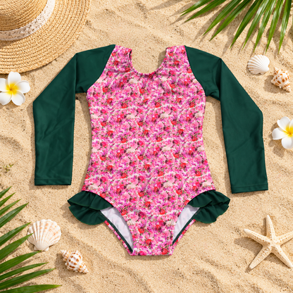 Traje de baño enterizo manga larga para bebés y niñas