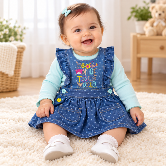 Jardinera en jean con camiseta manga larga para niña