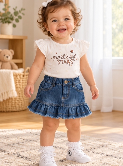 Conjunto con body y faldita en jean para bebé