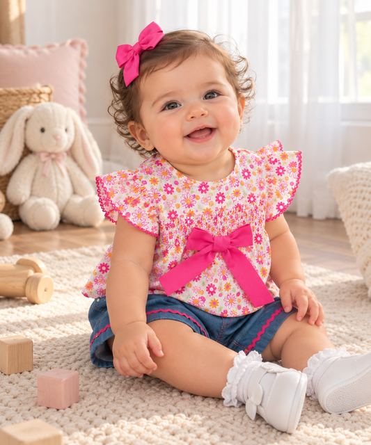 Conjunto floral de verano para niña