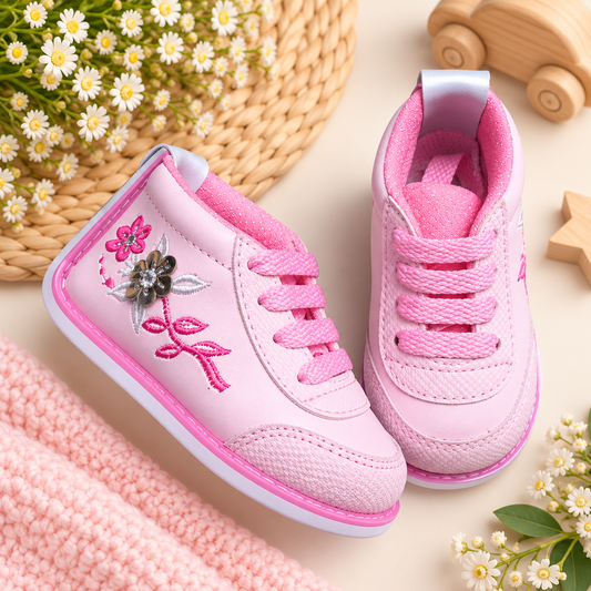 Tenis no tuerce rosados con bordado para niña