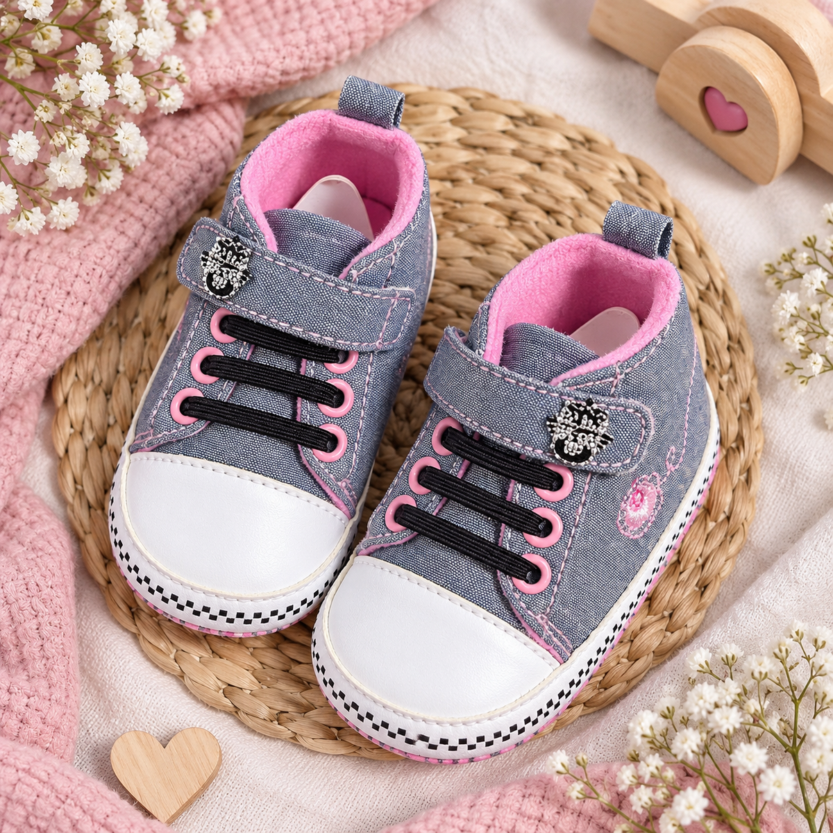 Tenis rosados con velcro sin suela para bebé
