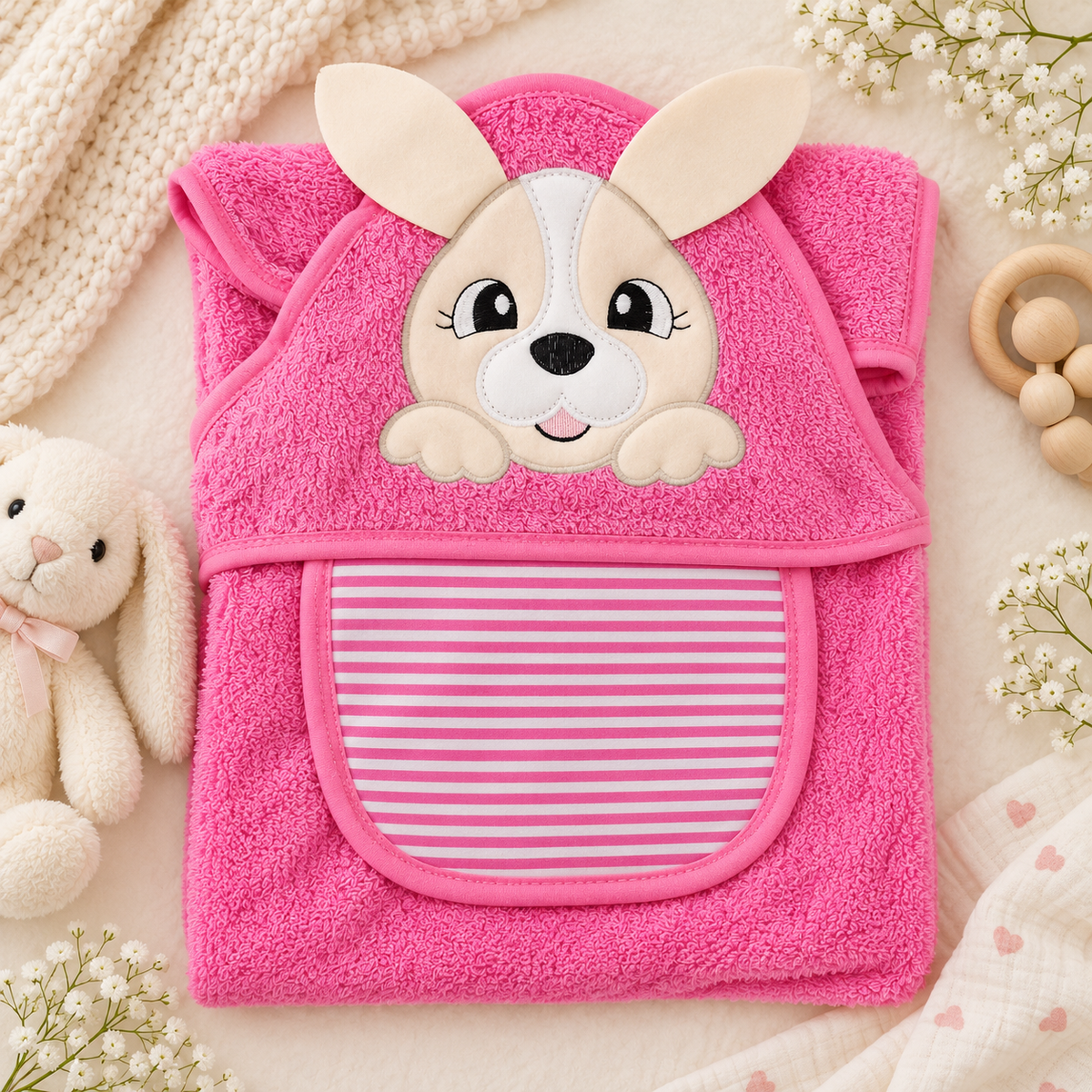 Juego de toalla de baño con capota y babero para bebé