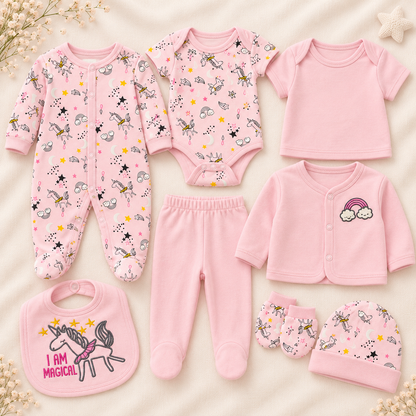 Primera muda 8 piezas estampada unicornio para niña
