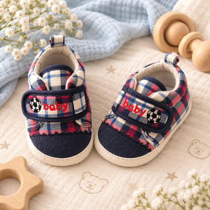 Tenis con velcro a cuadros sin suela para bebé