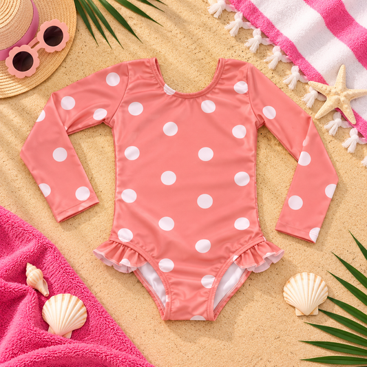 Traje de baño enterizo manga larga para bebés y niñas
