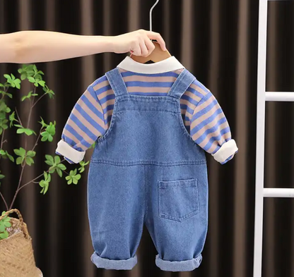 Conjunto overol en jean con astronauta para niño