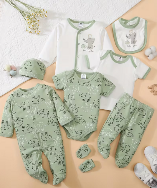 Primera muda 8 piezas estampada elefante para niño