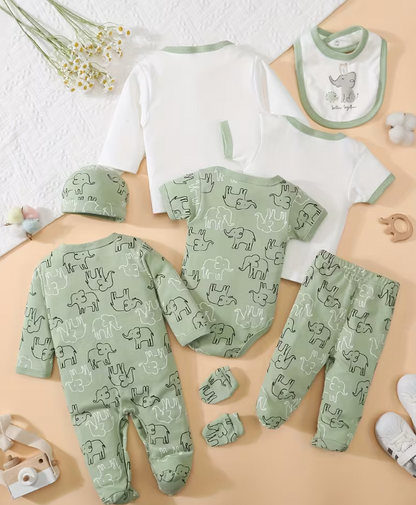 Primera muda 8 piezas estampada elefante para niño