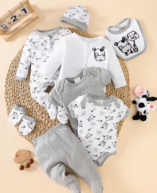 Primera muda 8 piezas estampada vaquita para bebé