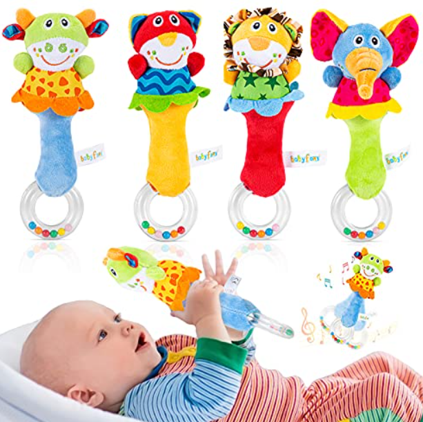 Sonajero tipo maraca en felpa para bebé