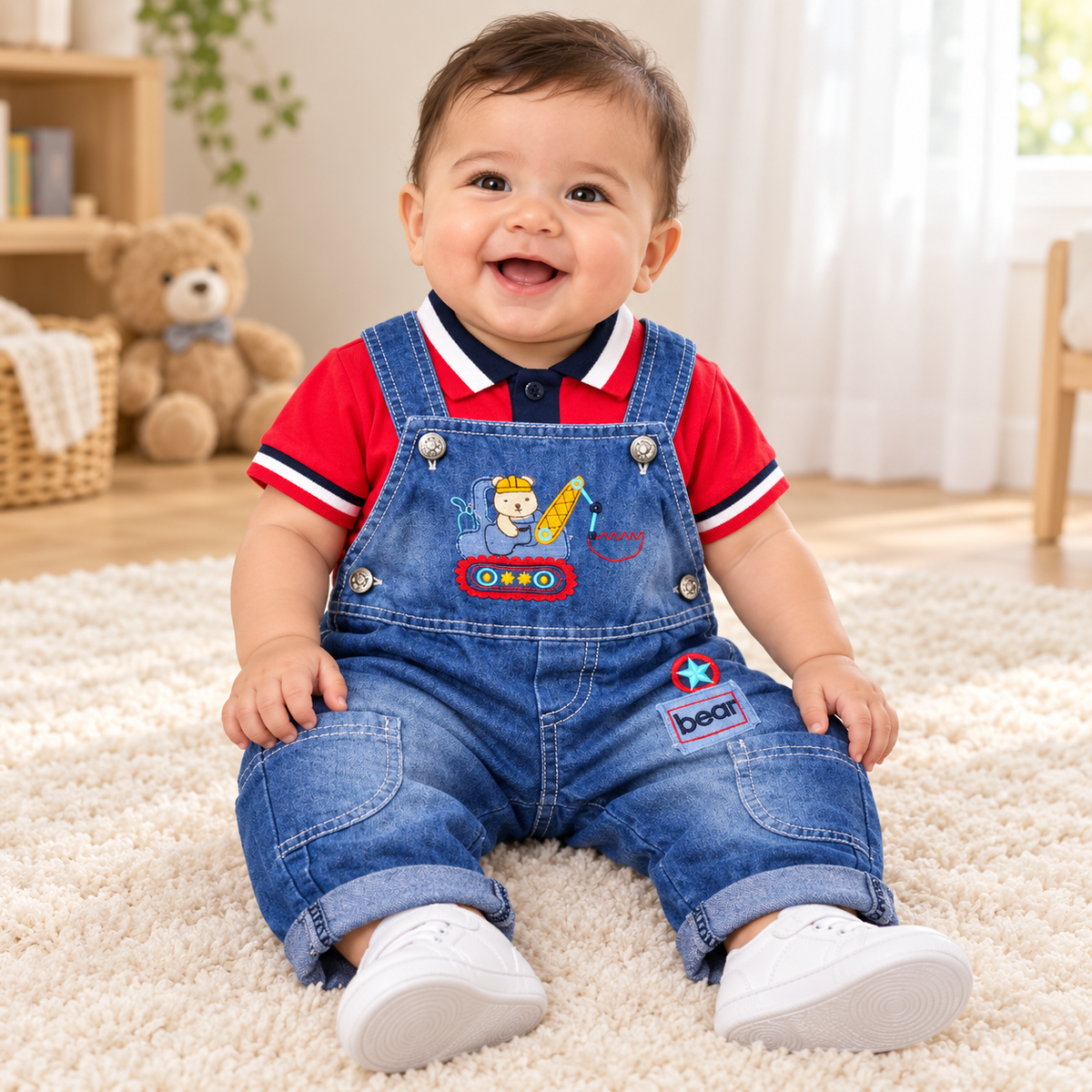 Overol para niño en jean con osito